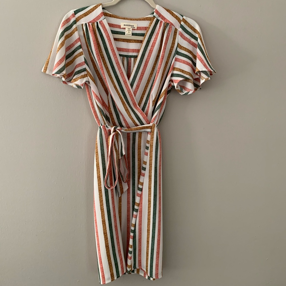 Monteau Striped Wrap Dress